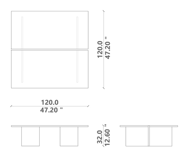 Venice Indoor Coffee Table by Talenti, size drawing: 120 × 120