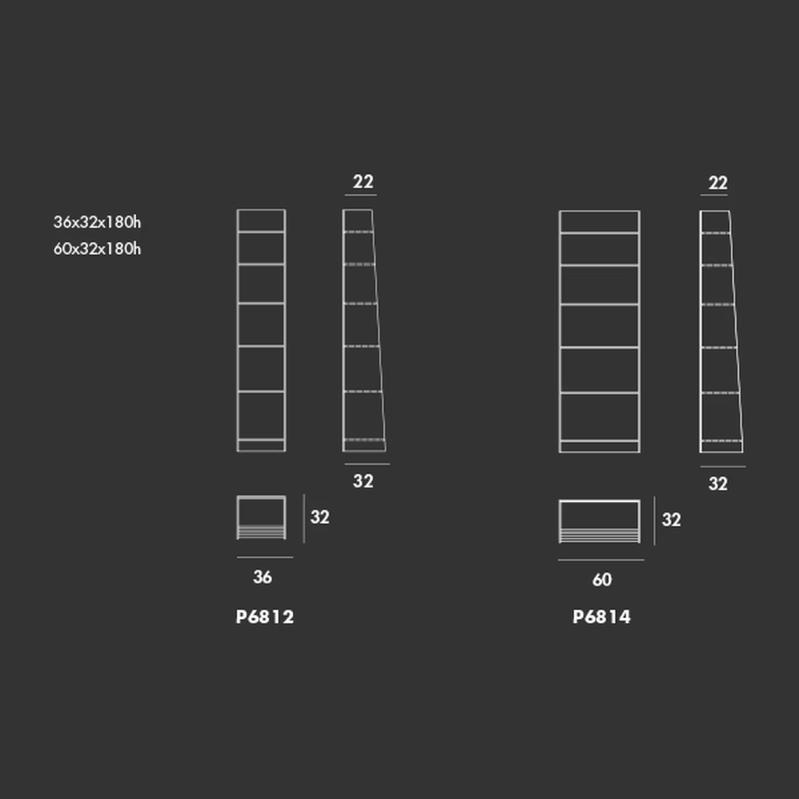 Olympia Glass Bookcase by Sovet, size drawing