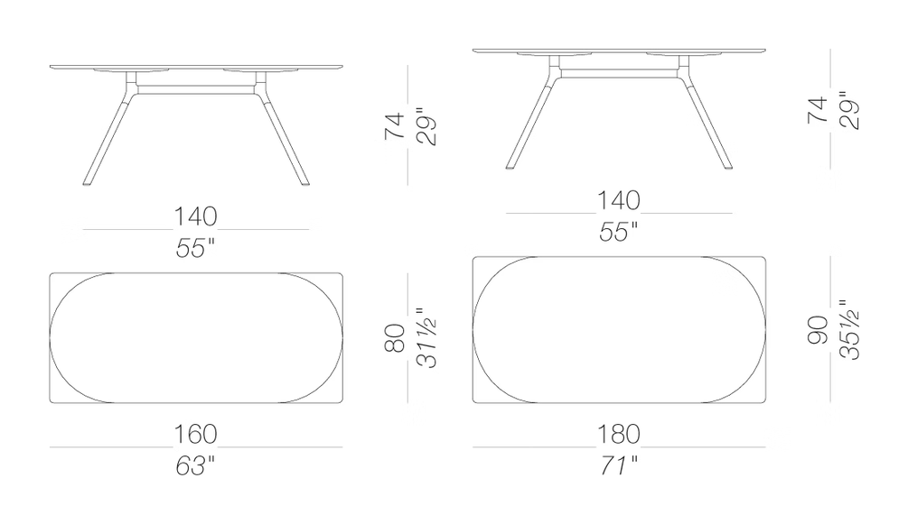 Fork P127 Table by LaPalma, size drawing