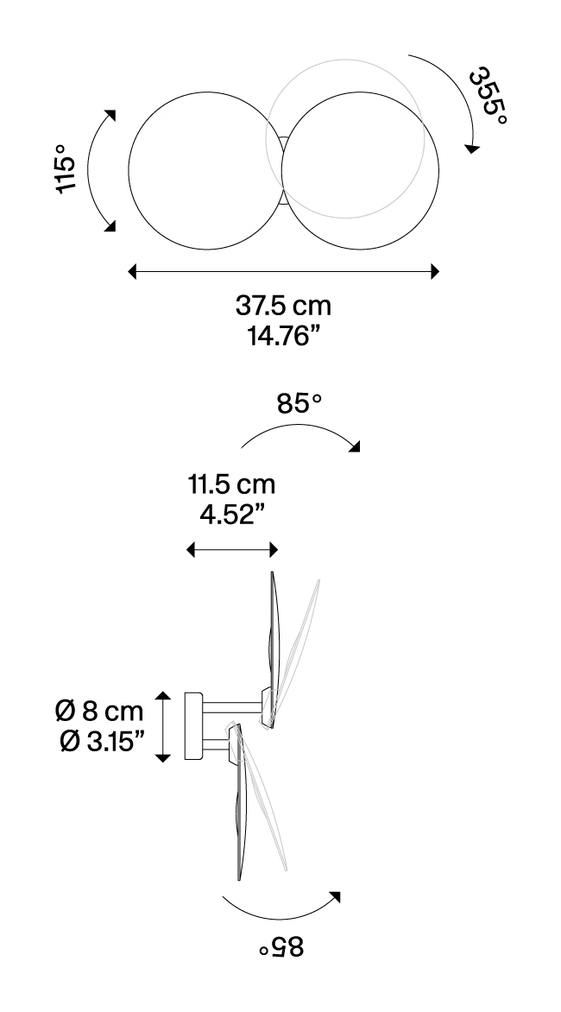 Puzzle Round Wall Lamp by Lodes, size drawing: Puzzle Round double