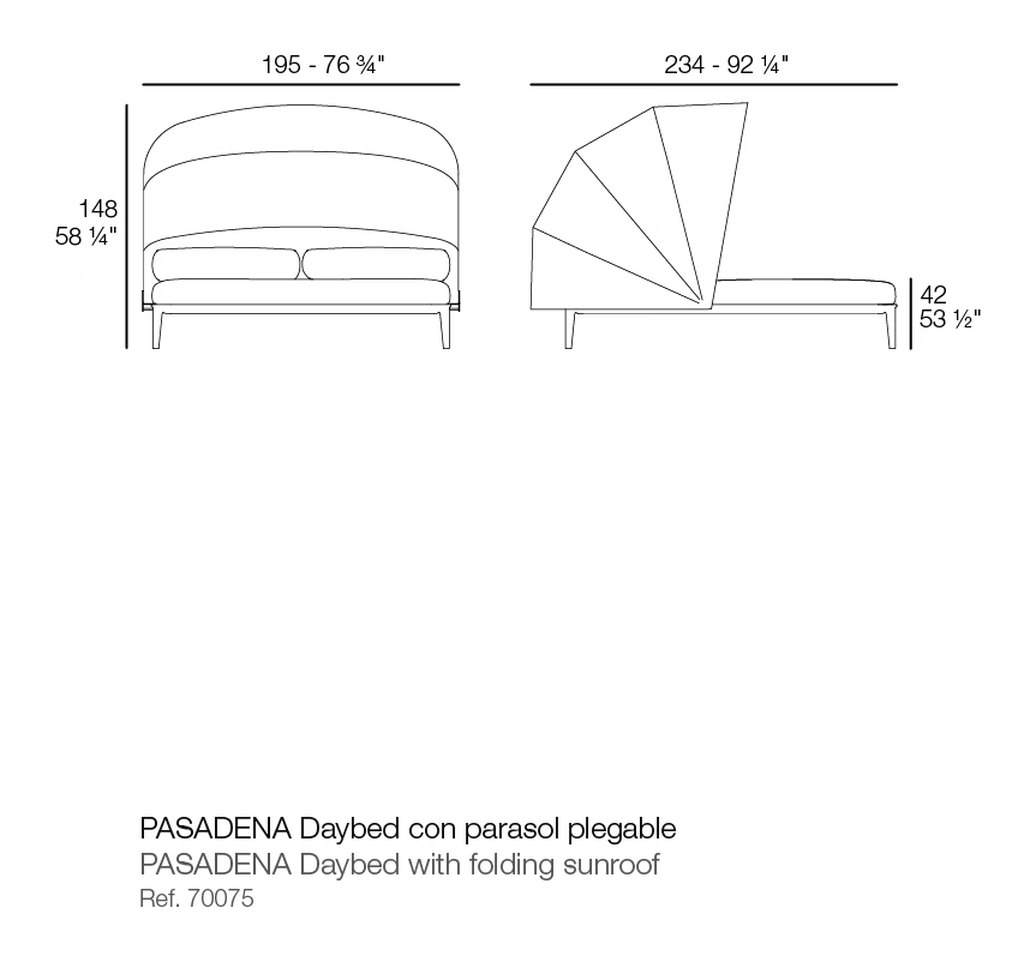 Pasadena Daybed With Sunroof by Vondom, size drawing