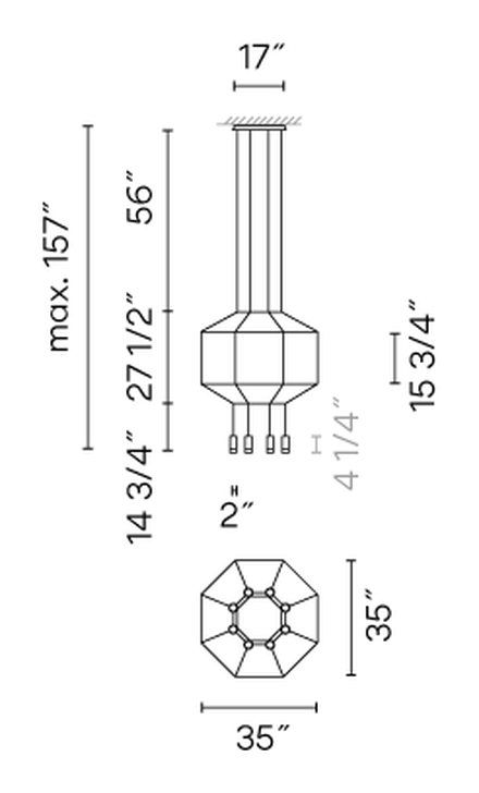 Wireflow Pendant Lamp by Vibia, size drawing: Model 0301