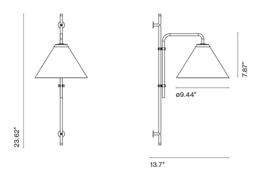Funiculí Wall Lamp A Fabric by Marset, size drawing