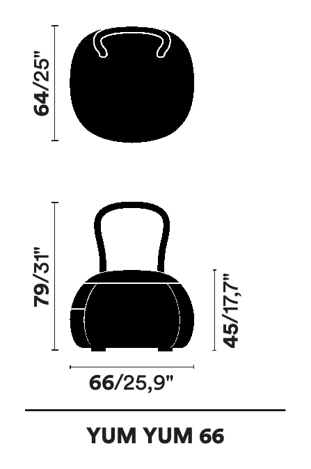 Yum Yum Armchair by Opinion Ciatti, size drawing: YUM YUM 66