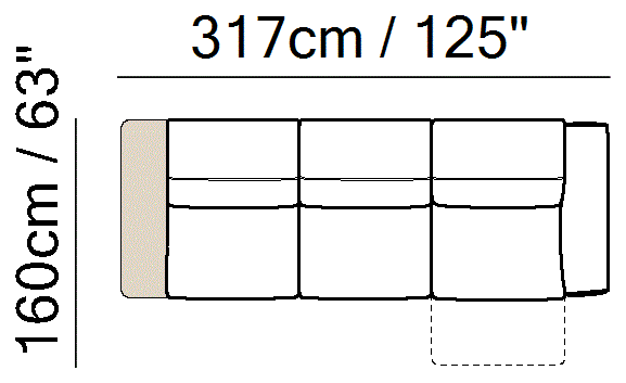 Pagoda Sectional by Natuzzi Italia: Power reclining modular sofa, outline drawing with sizes