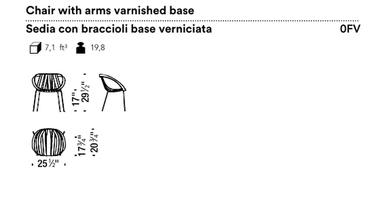 Impossible Wood Chair by Moroso, size drawing