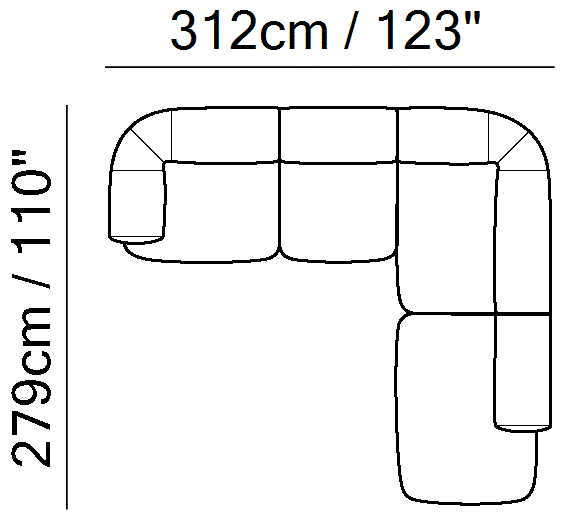 Melody Sectional by Natuzzi Italia: Leather or fabric modular sofa, outline drawing with sizes