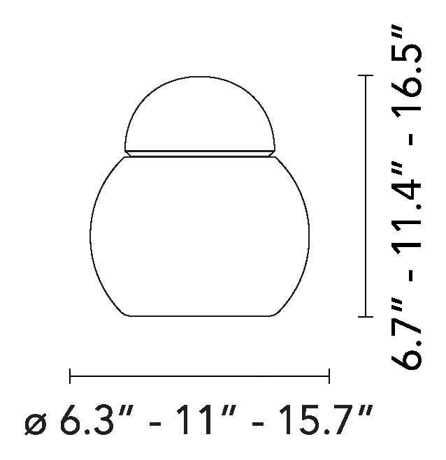 Daruma Table Lamp by Fontana Arte, size drawing