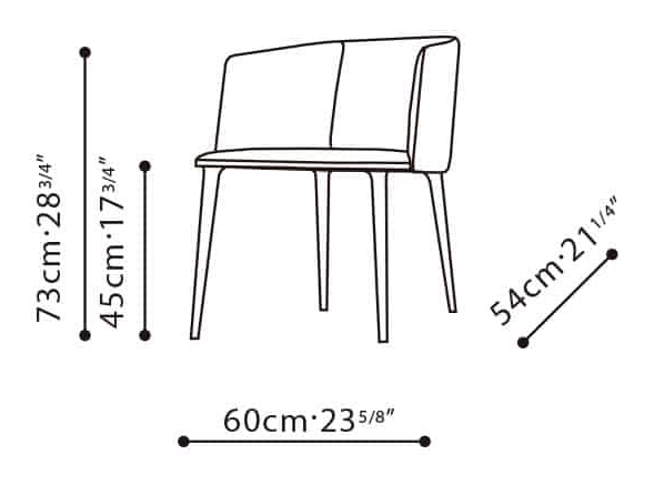Ballet Chair by Camerich, size drawing: C02F0304