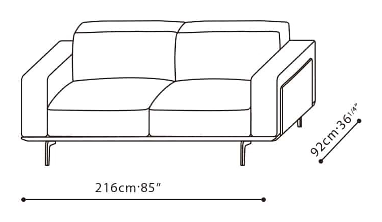 Moda Sofa by Camerich, size drawing: C01G0203