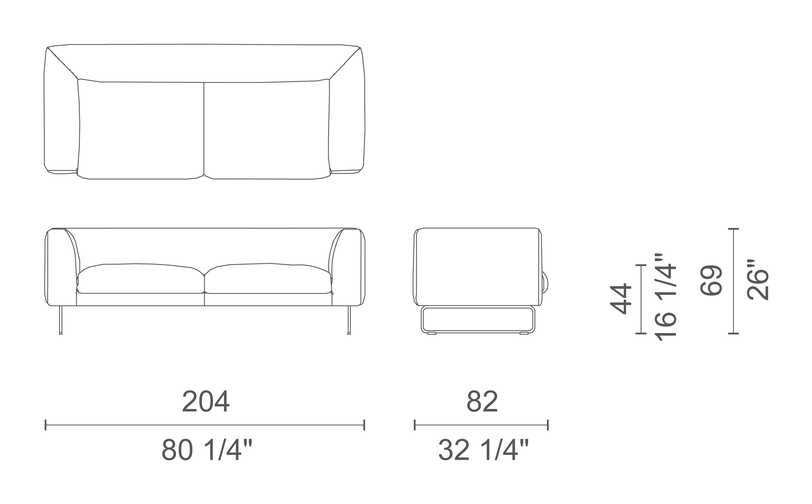 Elan Sofa by Cappellini, size drawing: EN_2 / ENE2