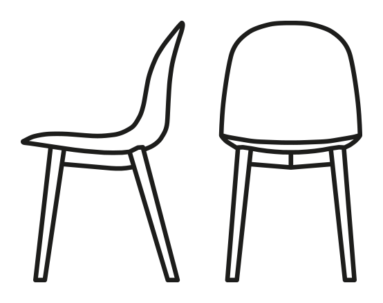 Academy Chair, Wooden Legs by Connubia, size drawing