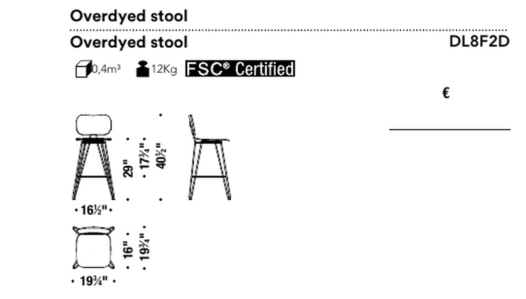 Overdyed Stool by Moroso, size drawing: Overdyed stool