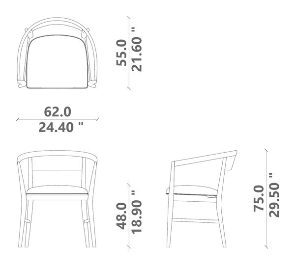 Alicia Dining Armchair by Talenti, size drawing