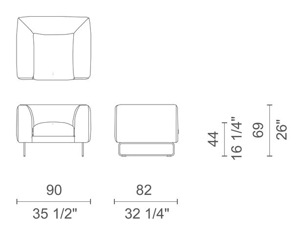 Elan Sofa by Cappellini, size drawing: EN_12 / ENE12