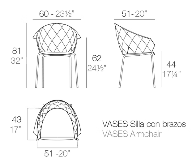 Vases Armchair by Vondom, size drawing