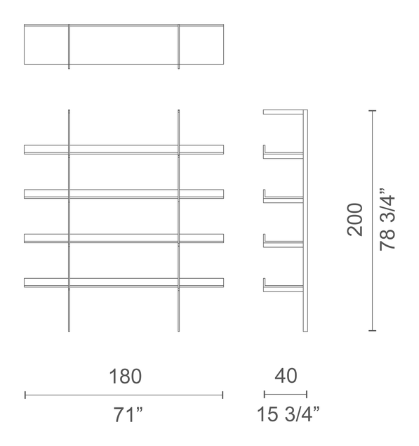Aliante Bookshelf by Cappellini, size drawing: ALI2O / ALI2