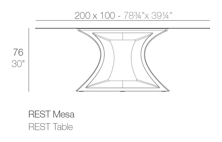 Rest Dining Table by Vondom, size drawing