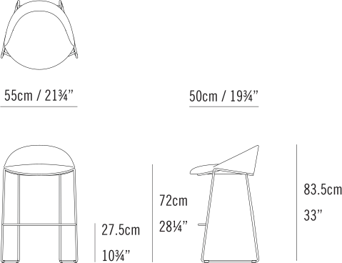 Circa Stool & Side Chair by Bensen, size drawing: Circa Bar Stool