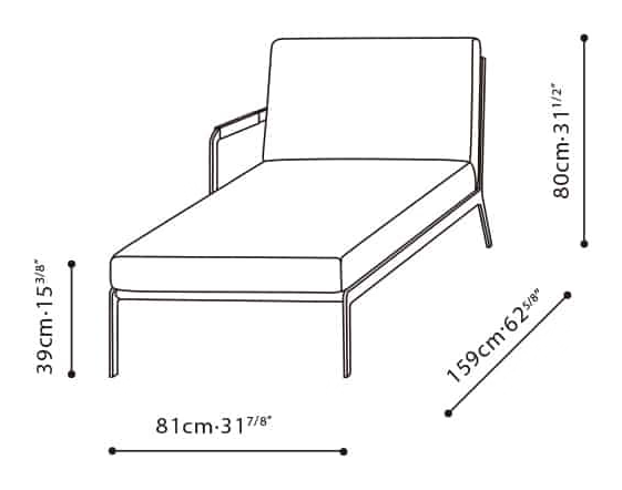 Austen Daybed by Camerich, size drawing: C02H0503