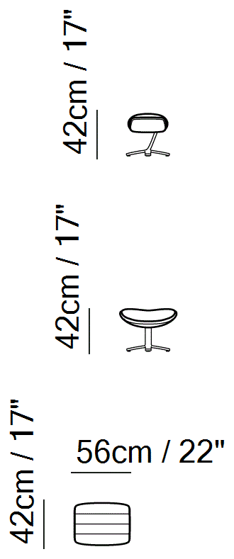 Re-Vive Lounge Recliner by Natuzzi Italia: Re-Vive footrest, outline drawing with sizes