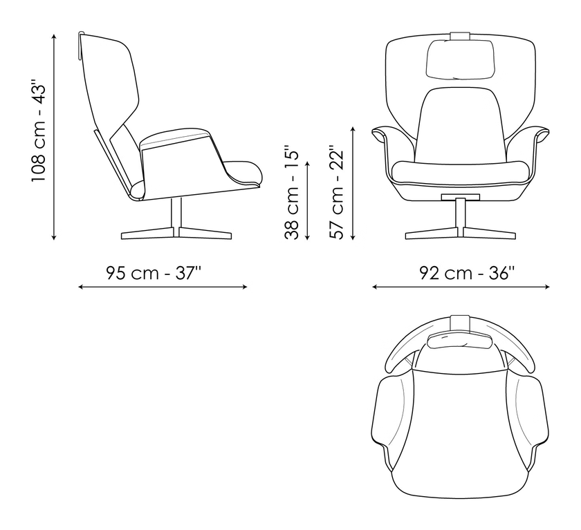 Olos Bergère Armchair by Bonaldo, size drawing: Olos bergère
