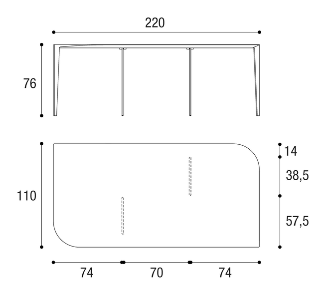 P&J Dining Table by Lago, size drawing 4