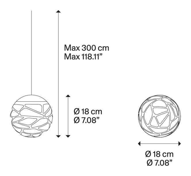 Kelly Cluster Pendant Lamp by Lodes, size drawing