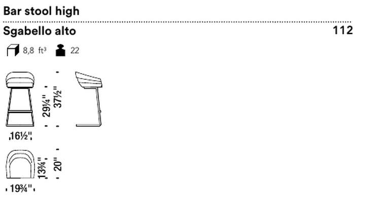 Rift Stool by Moroso, size drawing: Bar stool high