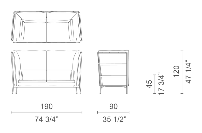 Basket Sofa by Cappellini, size drawing: BKT2H