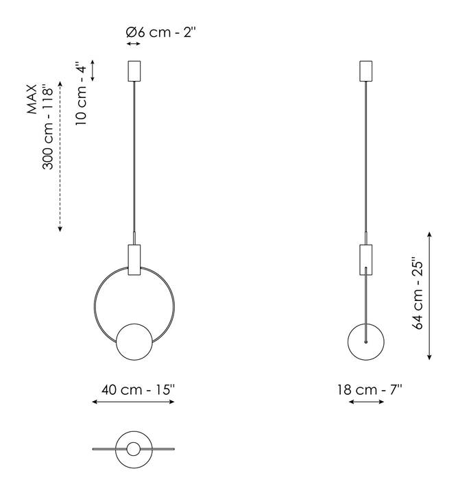Keshi Pendant by Bonaldo, size drawing: Keshi - 1 light