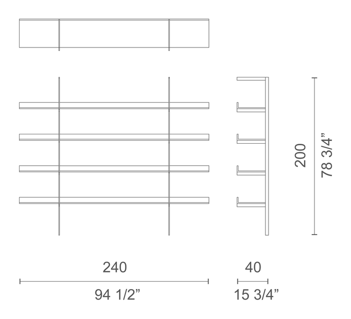 Aliante Bookshelf by Cappellini, size drawing: ALI3O / ALI3