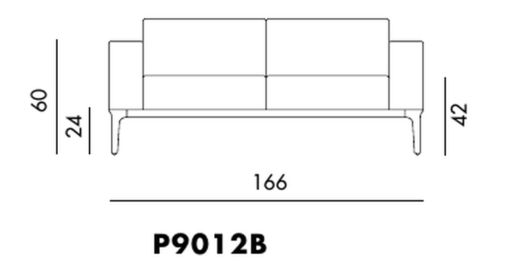 Slim Sofa by Sovet, size drawing: P9012B