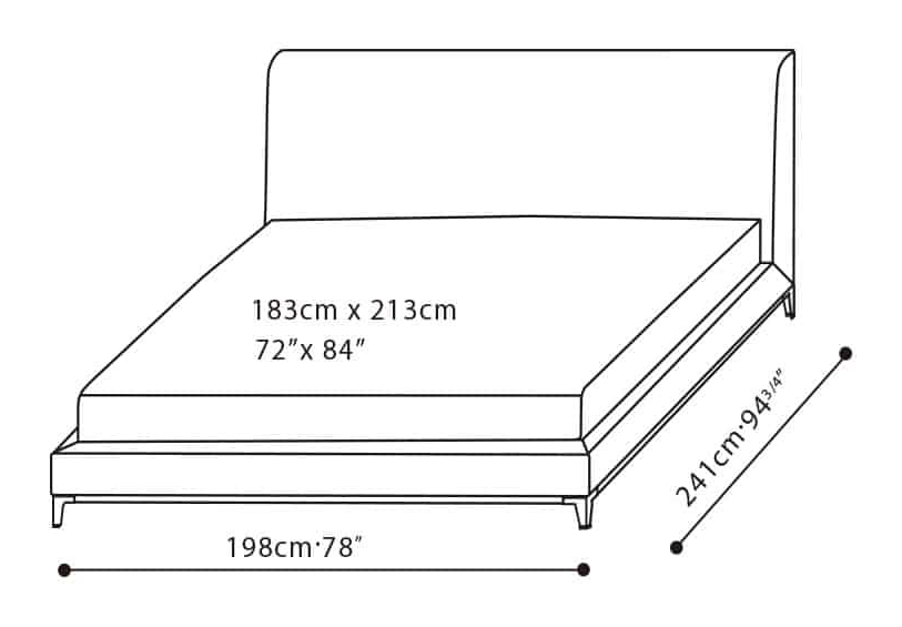 Crescent Bed by Camerich, size drawing: C03J0406 Cal King