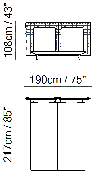 Campus Bed by Natuzzi Italia: Bed with split mesh 160X200, outline drawing with sizes
