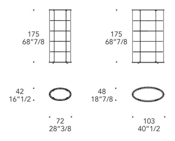 Ellipse Vetrina Display Cabinet by Reflex, size drawing