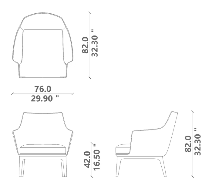 Claude Living Armchair Indoor by Talenti, size drawing
