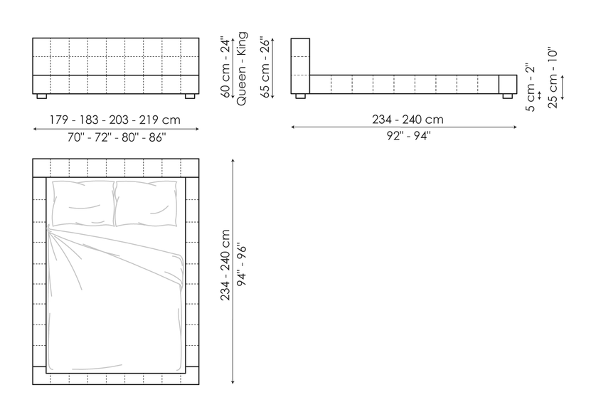 Squaring Double Bed by Bonaldo, size drawing: Squaring basso