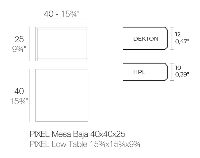 Pixel Coffee Table by Vondom, size drawing