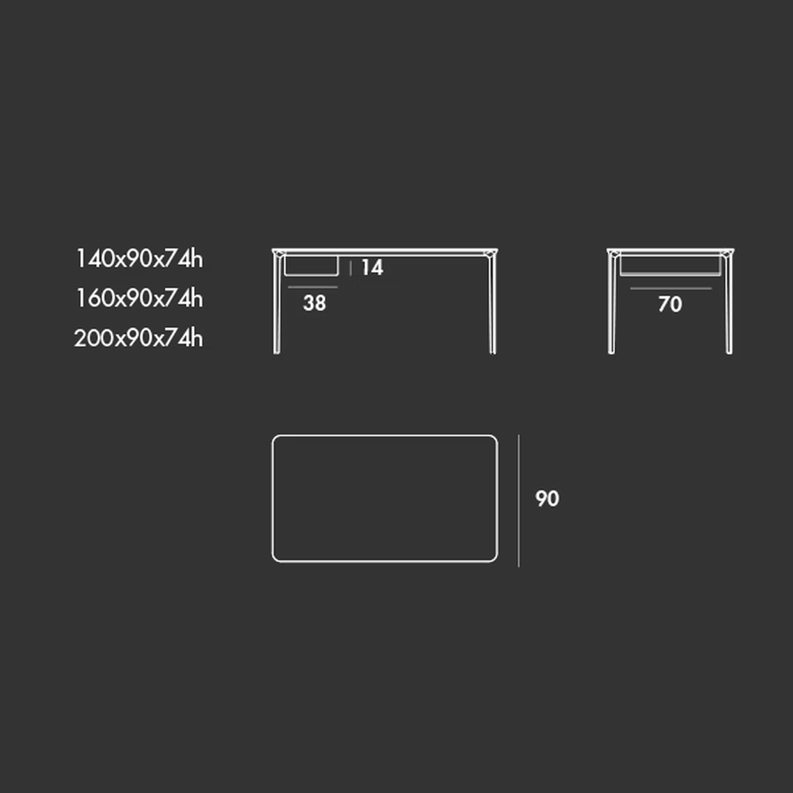 Slim Office Desk by Sovet, size drawing: Office