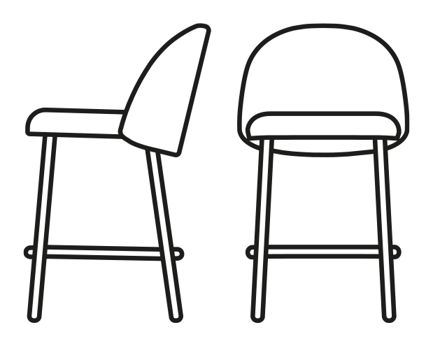 Tuka Mid Counter Stool, Metal Legs by Connubia, size drawing