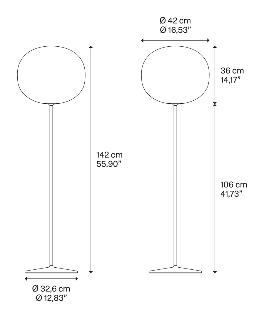 Volum Short 29 Floor Lamp by Lodes, size drawing: Volum short 42