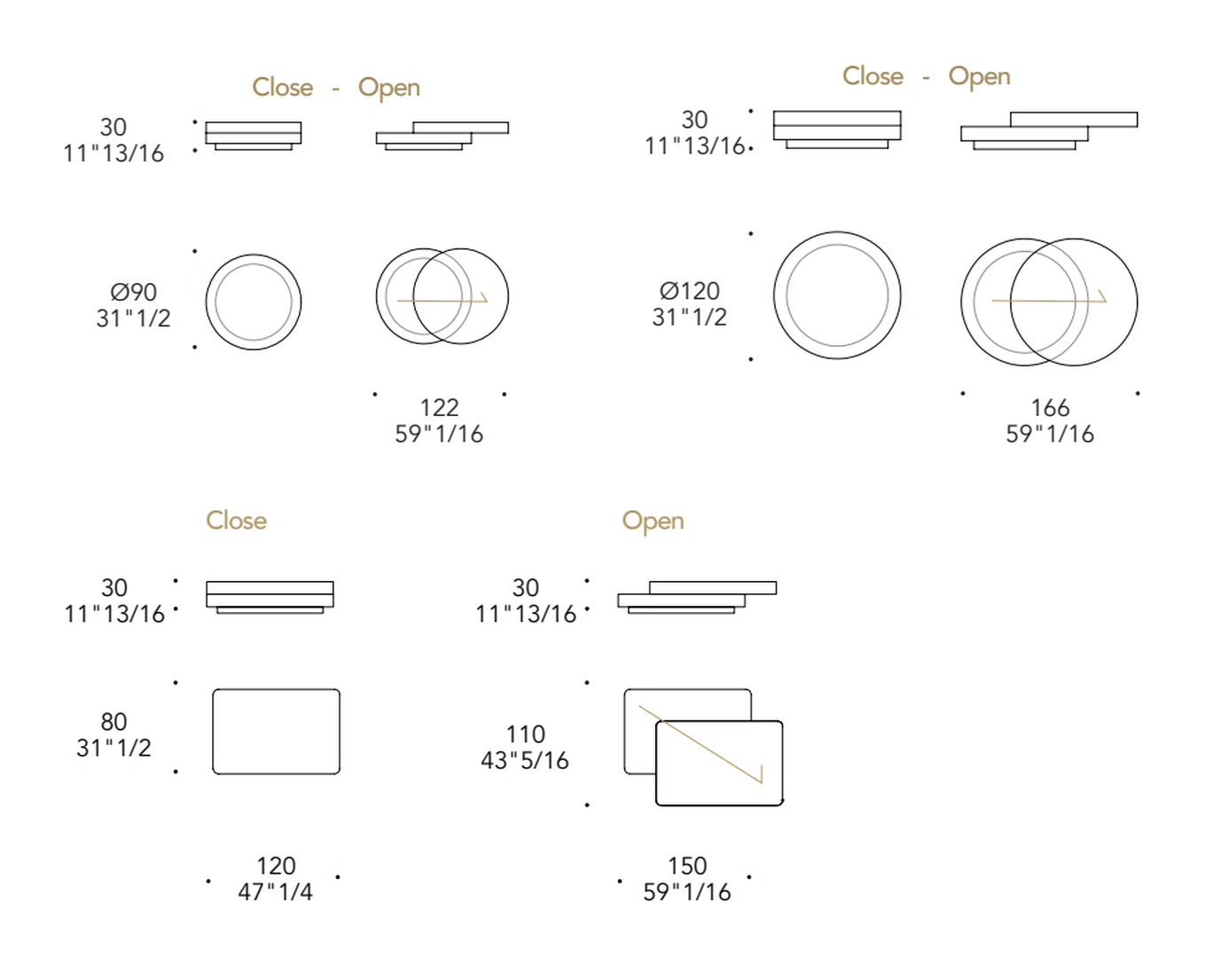 Slide 40 Coffee Table by Reflex, size drawing