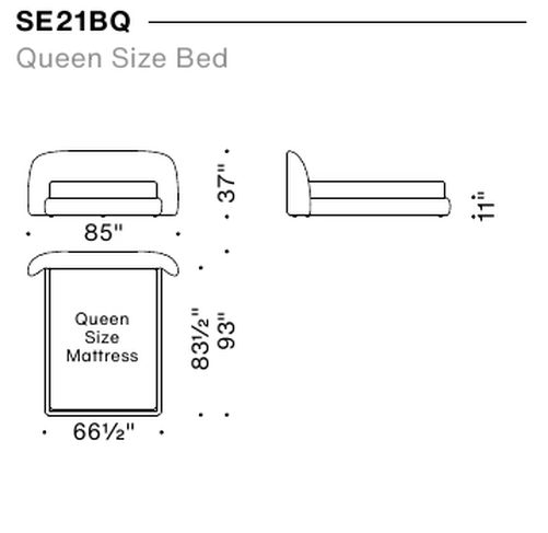 Sedona Bed by Moroso, size drawing: Queen Size Bed