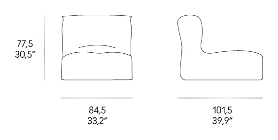 Morfino Lounge Chair and Ottoman by Casamania, size drawing: Morfino Lounge