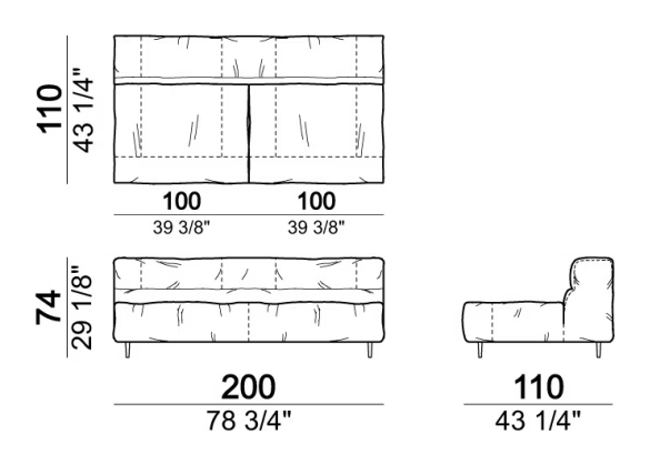 Crazy Diamond Sofa by Arketipo, size drawing: Fix central unit