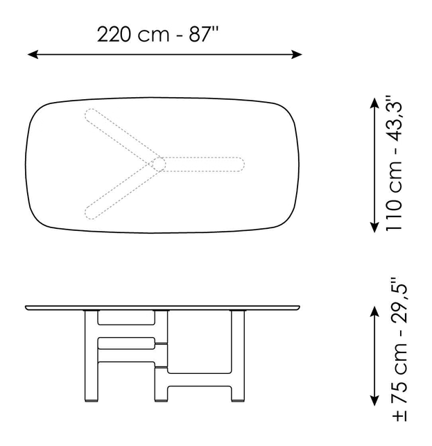 Pivot Dining Table by Bonaldo, size drawing 2