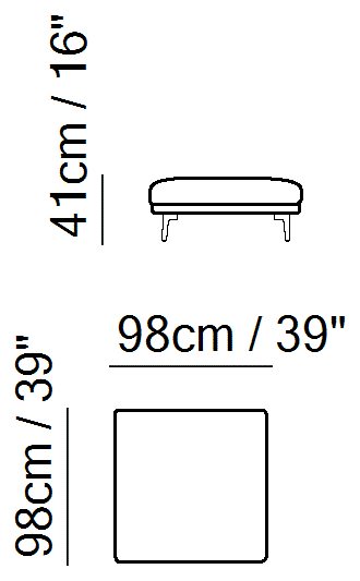 Oblò Sectional by Natuzzi Italia: Large square pouf, outline drawing with sizes