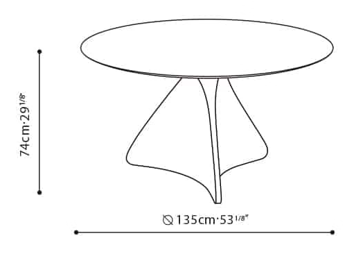 Spin Round Dining Table by Camerich, size drawing: C05H1002(Top)+B51H1001(Base)