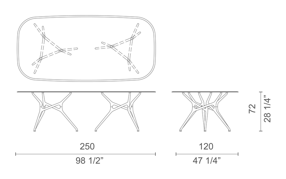 Branch Table by Cappellini, size drawing: BR_6